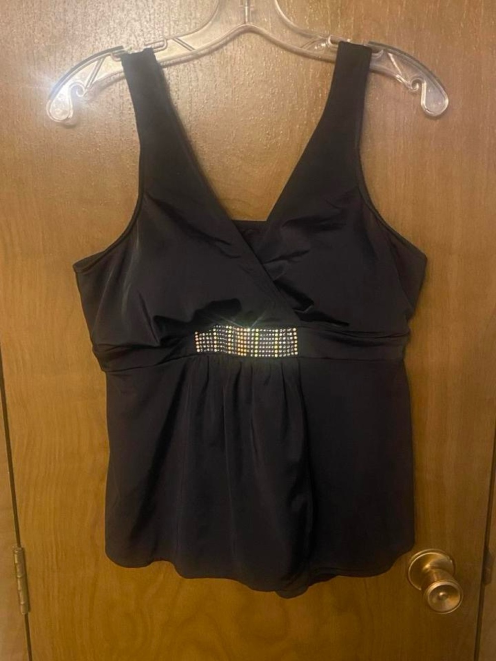 Black Rhinestone-Embellished Women's Swim Tankini Top